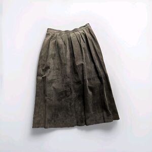 Vintage JH Collectibles 12 Leather Suede Olive Green Midi Peasant Flowy Skirt